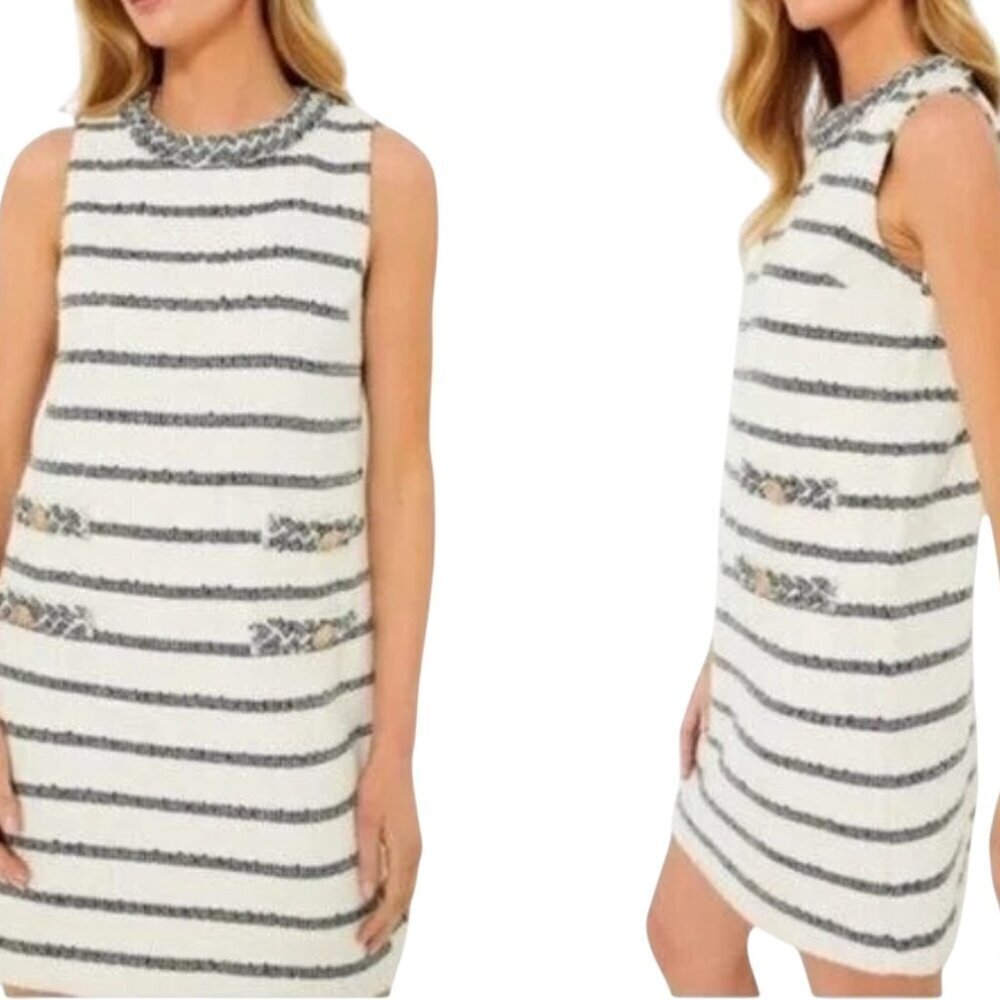Tuckernuck Jackie Mini Dress Navy & White Stripe Tweed – Size Medium – NWT